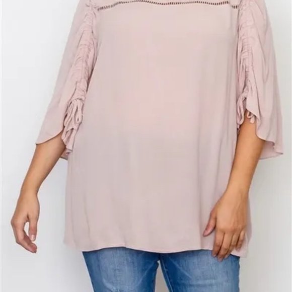 Plus Size Pink Drawstring Sleeve Top - Picture 2 of 4